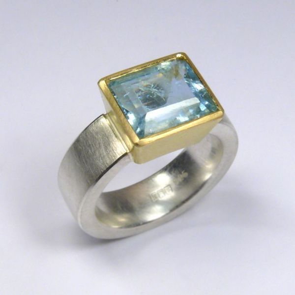 Vintage Blue Square Gold & Silver Ring-Lydieannejewelry
