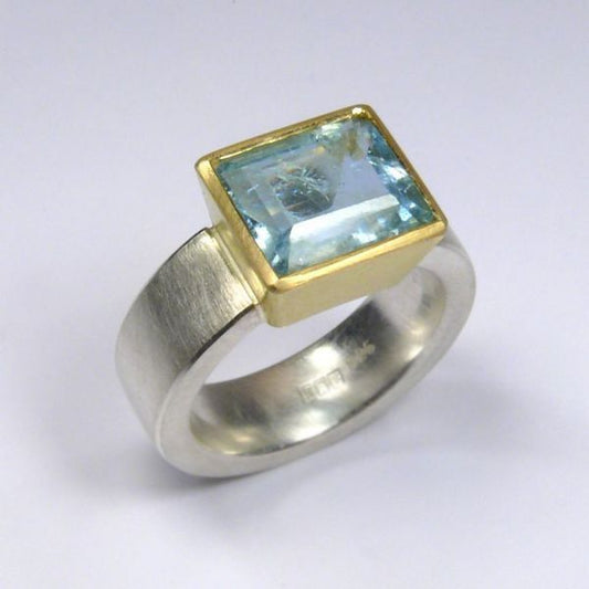 Vintage Blue Square Gold & Silver Ring-Lydieannejewelry