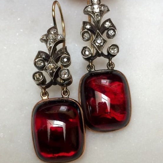 Vintage Red Bright Stone Earrings-Lydieannejewelry