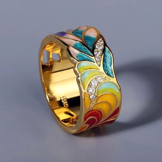 Vintage Enamel Colorful Gold Ring-Lydieannejewelry
