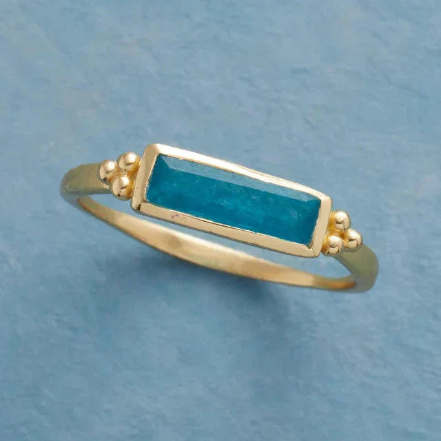 Vintage Blue Rectangular Gold Ring-Lydieannejewelry