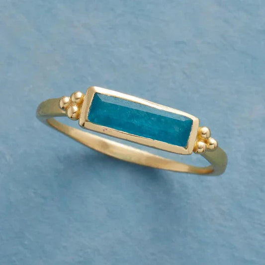 Vintage Blue Rectangular Gold Ring-Lydieannejewelry
