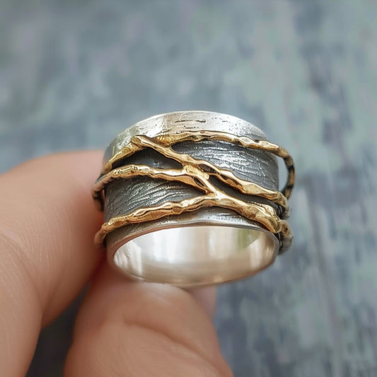 Silver & Gold Threads Ring-Lydieannejewelry