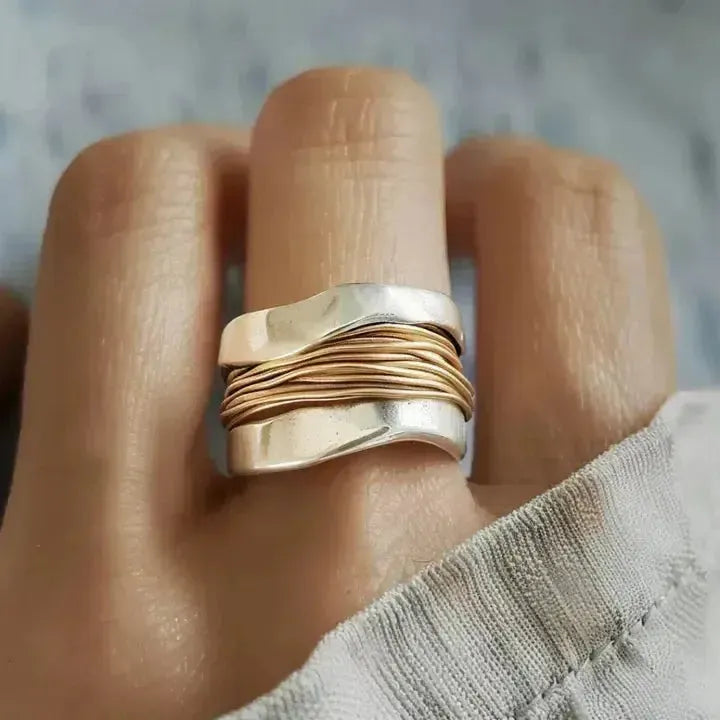 Silver ring with golden threads-USA Jewellery