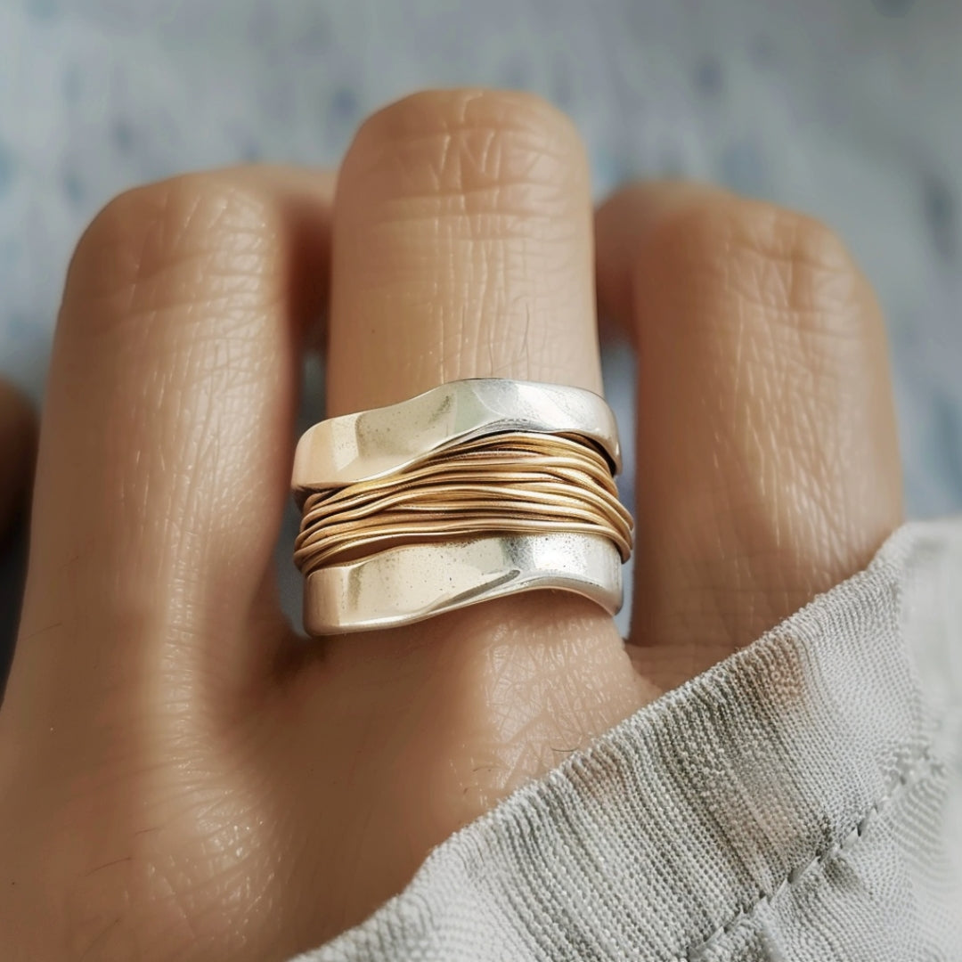 Silver Golden Threads Ring-Lydieannejewelry