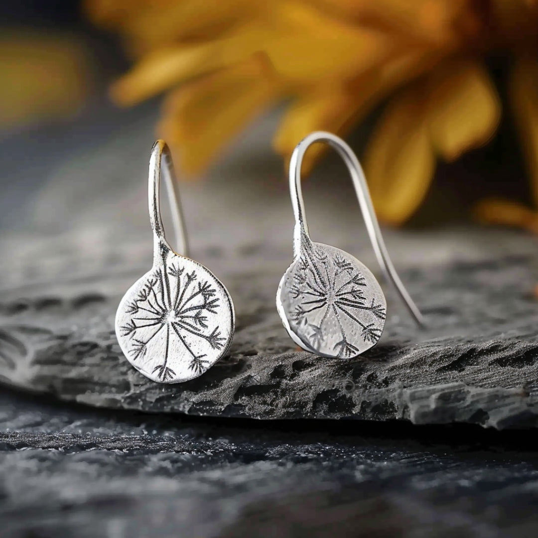 Rounded Silver Dandelion Earrings-Lydieannejewelry