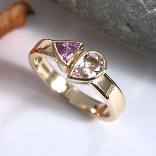 Vintage Pink & Garnet Glass Gold Ring-Lydieannejewelry