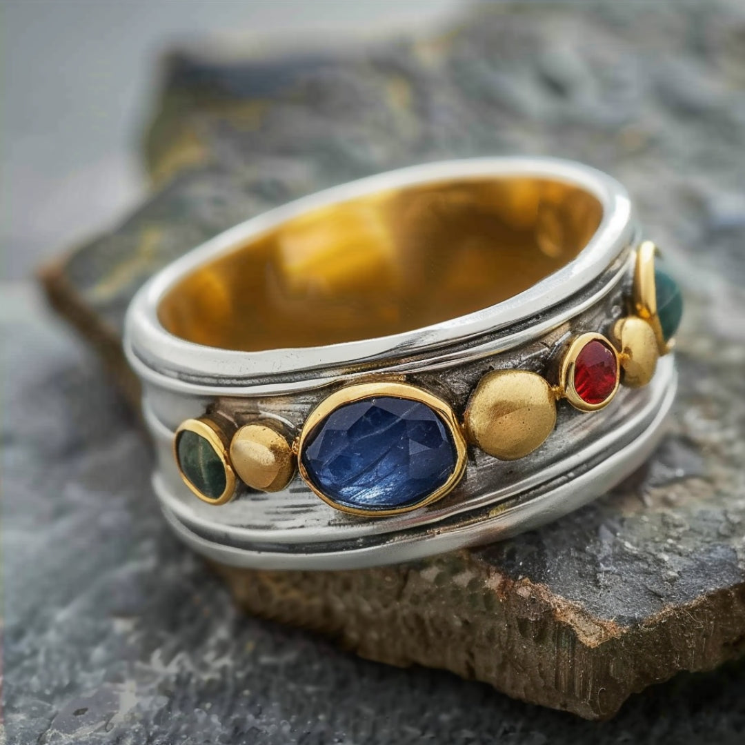 Silver Multicolor Stones Ring-Lydieannejewelry