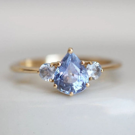 Vintage Blue Crystal Drop Gold Ring-Lydieannejewelry