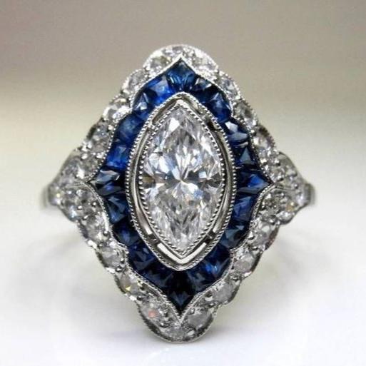Vintage Blue Bright Zirconia Ring-Lydieannejewelry