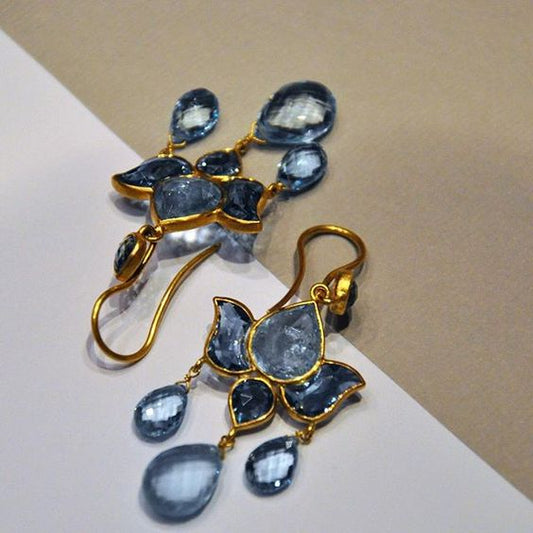 Vintage Blue Crystal Rain Earrings-Lydieannejewelry
