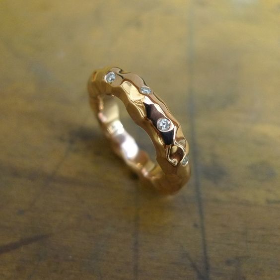 Vintage Gold Forged Inlaid Zirconia Ring-Lydieannejewelry