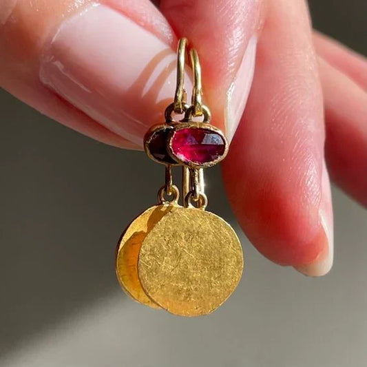 Vintage Red & Golden Earrings-Lydieannejewelry
