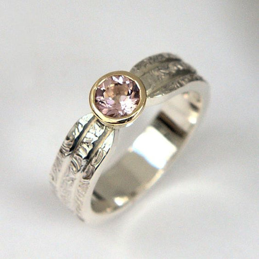 Vintage Pink Inlaid Glass Silver Ring-Lydieannejewelry