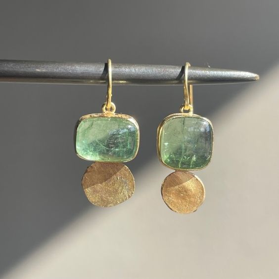 Vintage Green Golden Glass Earrings-Lydieannejewelry