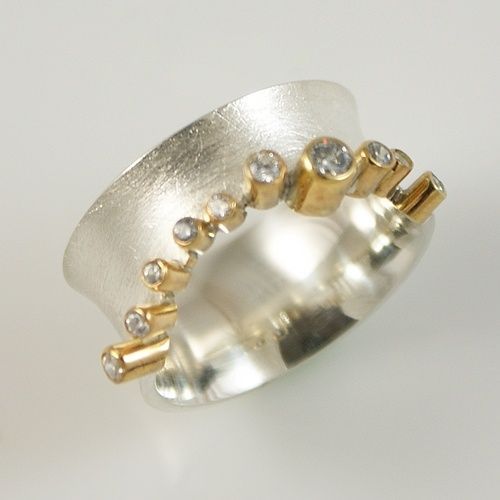 Vintage Silver Inlaid Zirconia Gold Ring-Lydieannejewelry