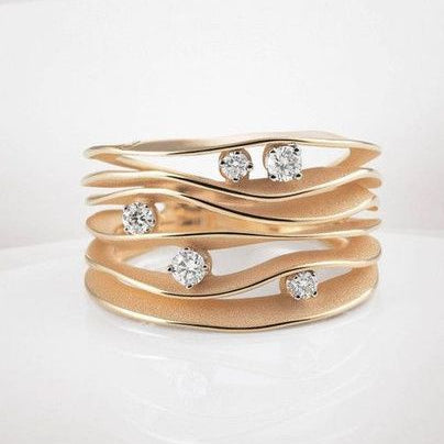 Vintage Layer Gold Zirconia Dune Ring-Lydieannejewelry