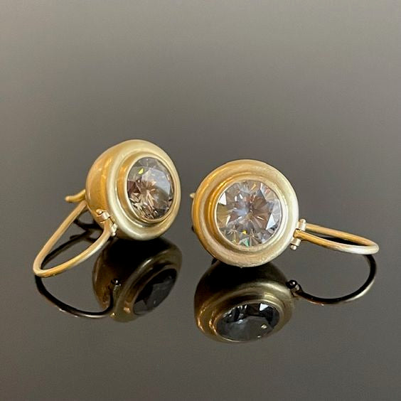 Vintage Rounded Glass Gold Earrings-Lydieannejewelry