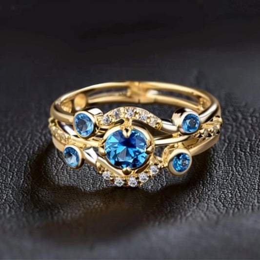 Blue Zirconia Layer Gold Ring-Lydieannejewelry