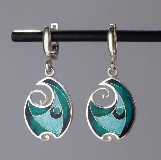 Vintage Blue Enamel Silver Earrings-Lydieannejewelry