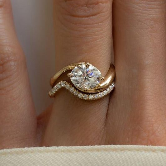 Vintage Wavy Zirconia Ring Set-Lydieannejewelry