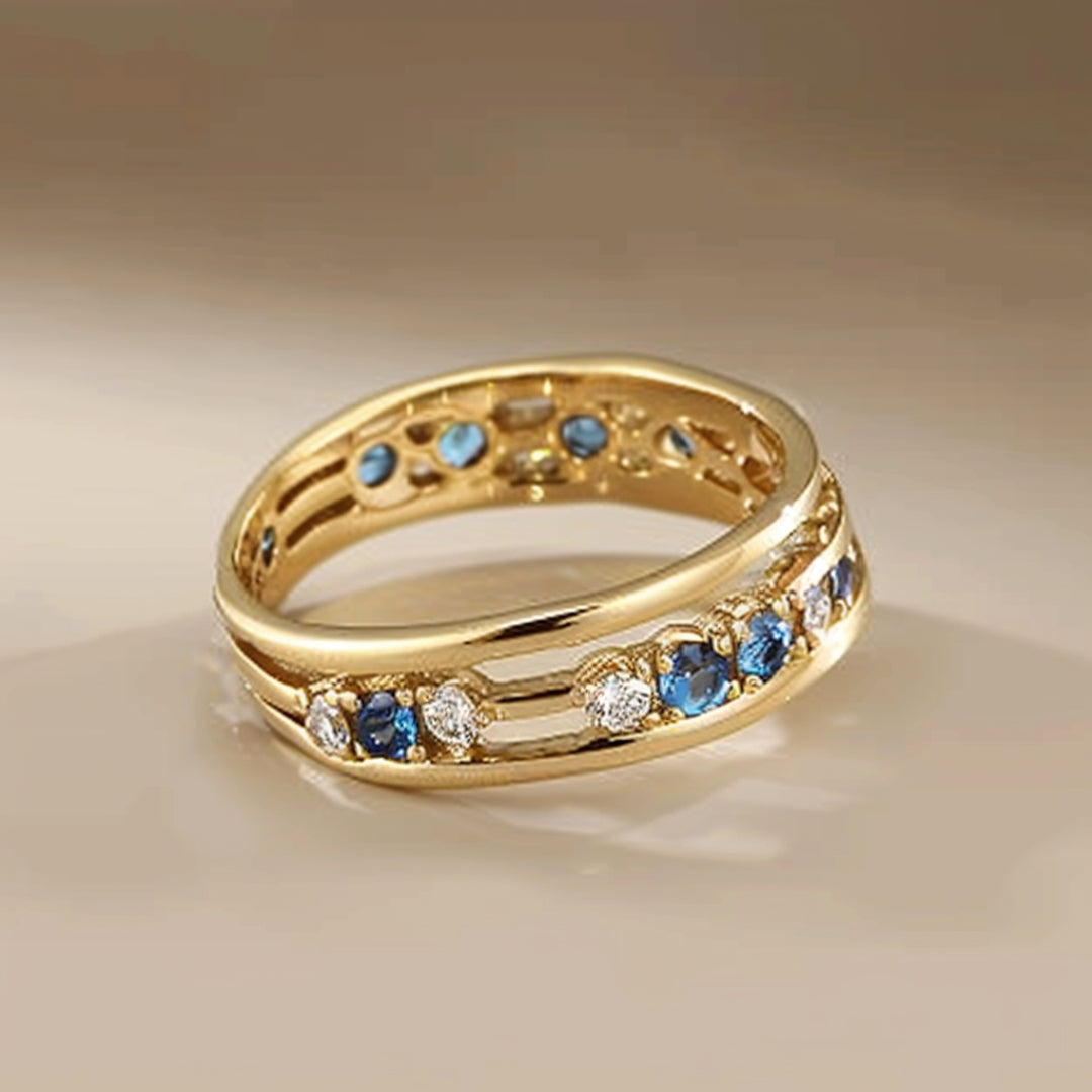 Gold & Blue Zirconia Ring-Lydieannejewelry
