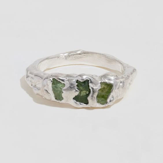 Vintage Green Silver Forged Ring-Lydieannejewelry