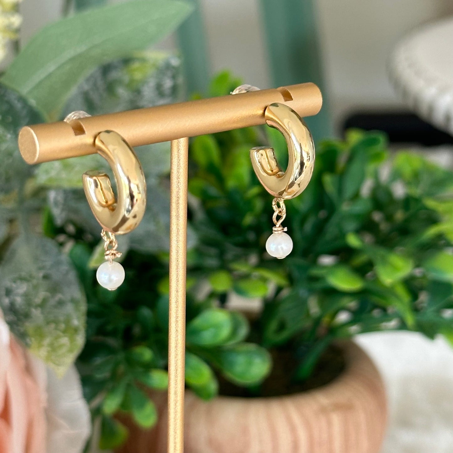 Ileana Thick Hoop Pearl Earrring-Lydieannejewelry