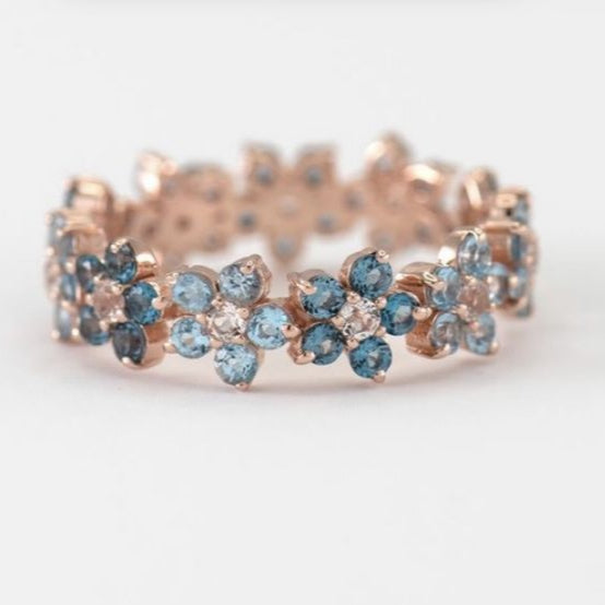 Vintage Blue Daisy Rose Ring-Lydieannejewelry