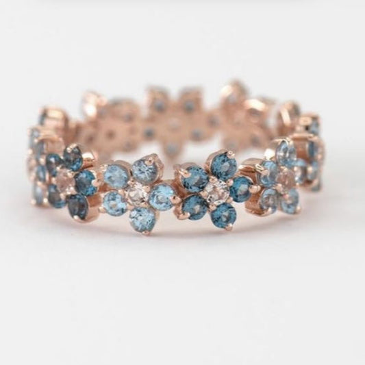 Vintage Blue Daisy Rose Ring-Lydieannejewelry