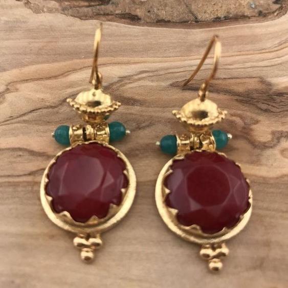 Vintage Red Rounded Glass Earrings-Lydieannejewelry
