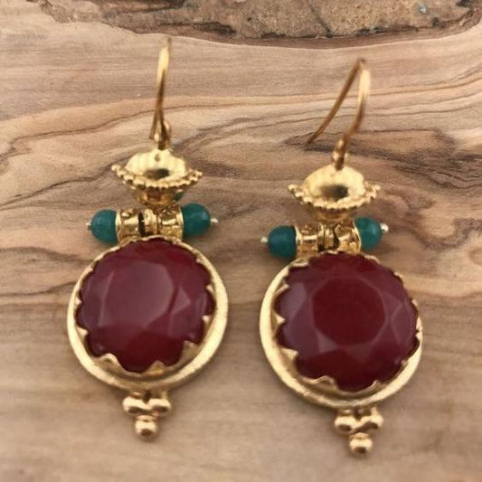 Vintage Red Rounded Glass Earrings-Lydieannejewelry