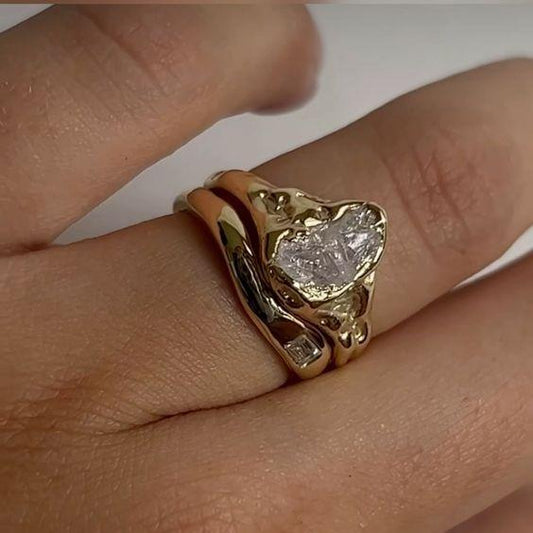 Vintage White Glass Golden Forged Ring-Lydieannejewelry