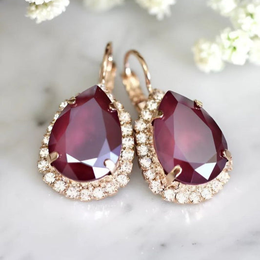 Vintage Red Drop Zirconia Earrings-Lydieannejewelry