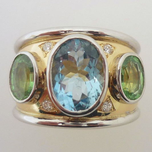 Vintage Blue & Green Gold & Silver Ring-Lydieannejewelry