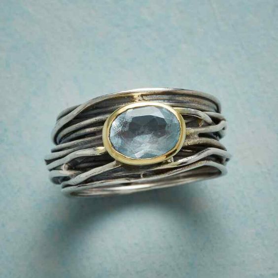 Vintage Layered Silver Blue Stone Ring-Lydieannejewelry