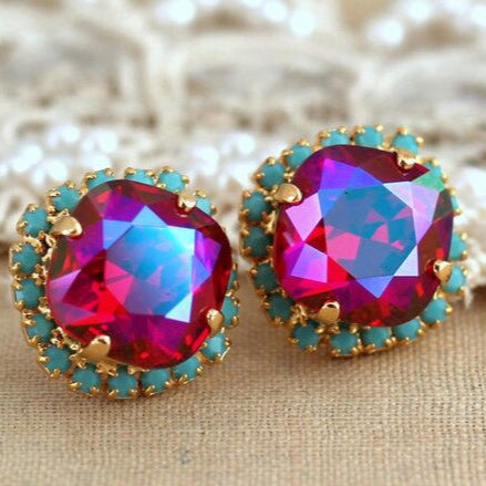 Vintage Garnet Blue Opal Earrings-Lydieannejewelry
