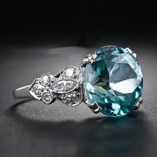 Vintage Blue Rounded Cut Zirconia Ring-Lydieannejewelry