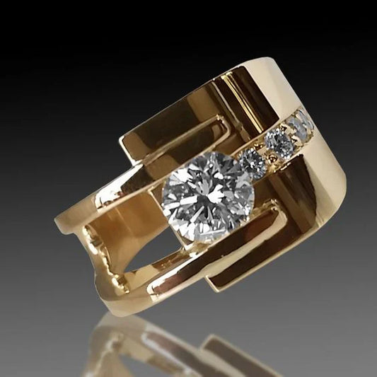 Vintage Golden Irregular Zirconia Ring-Lydieannejewelry