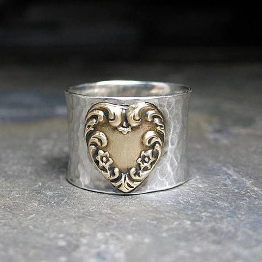 Vintage Silver Golden Heart Ring-Lydieannejewelry