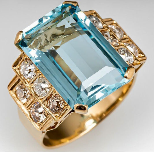 Vintage Blue Gold Bright Ring-Lydieannejewelry