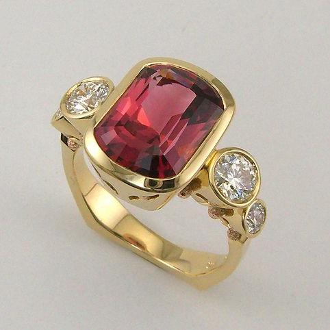 Vintage Red Glass Zirconia Gold Ring-Lydieannejewelry