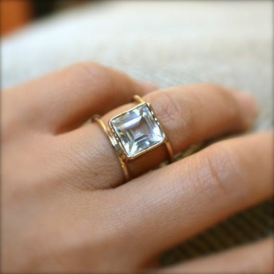 Vintage Cubic Glass Gold Fine Ring-Lydieannejewelry