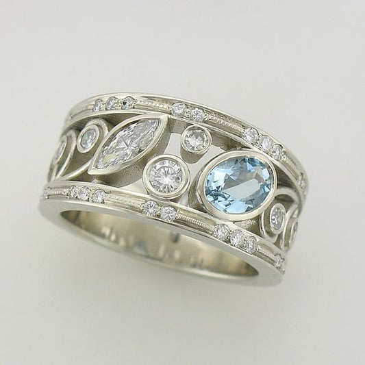 Vintage Zirconia Silver & Blue Ring-Lydieannejewelry