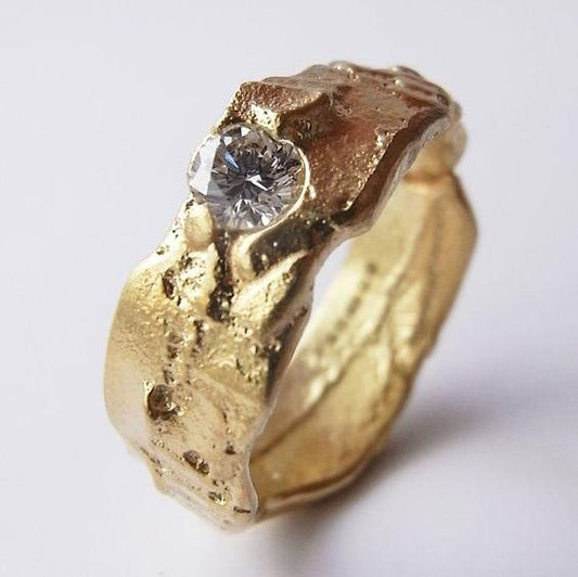 Vintage Inlaid Crystal Gold Forged Ring-Lydieannejewelry