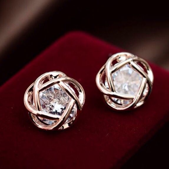 Vintage Crystal Sphere Rose Earrings-Lydieannejewelry