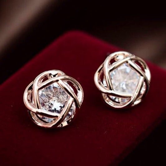 Vintage Crystal Sphere Rose Earrings-Lydieannejewelry