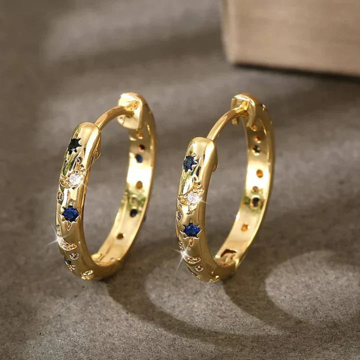 Vintage Blue Hoop Gold Earrings-Lydieannejewelry
