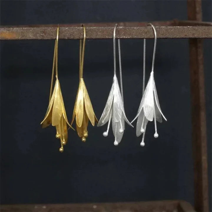 Vintage Gold & Silver Lotus Earrings-Lydieannejewelry