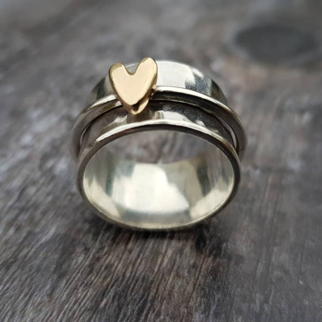 Vintage Golden Heart Silver Ring-Lydieannejewelry